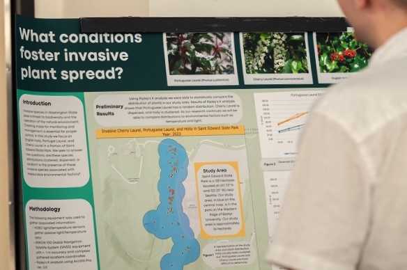 Ŷĳ looks at research poster titled "What conditions foster invasive plant spread?"