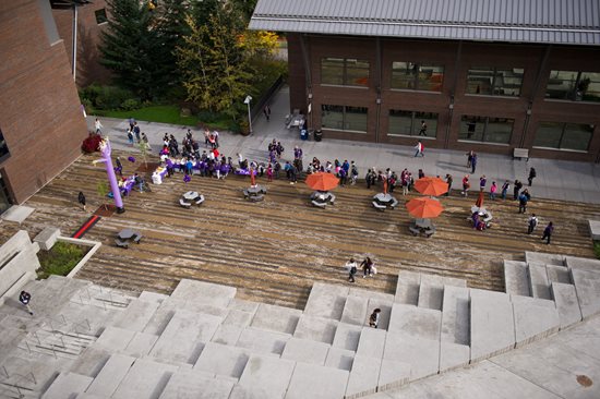 Ŷĳs attending an event in the UW Bothell Plaza; overlooking image